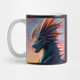 Intricate Orange and Blue Scaled Dragon at Sunrise Mug